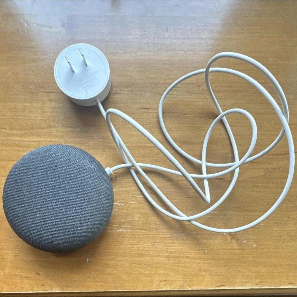 Google Home Mini Smart Speaker Gray Fabric w/ Power Adapter
